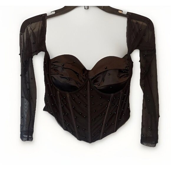 Windsor Womens Black Sheer Sleeve Beaded Corset Top Sz M NEW Goth Whimsigoth - Picture 1 of 9